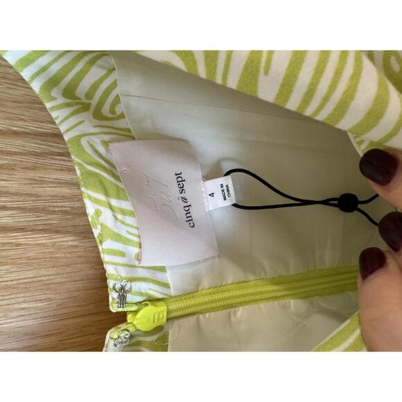NWOT Cinq à Sept Tevah Poplin Keyhole Midi Dress White & Lima Bean Green Size 4 - Picture 6 of 8
